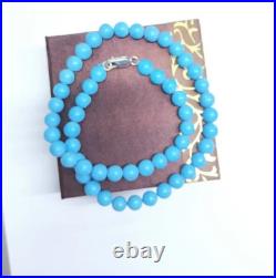 Sleeping Beauty Turquoise Bead 14K White Gold Over 18 Beaded Lobster Necklace