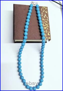 Sleeping Beauty Turquoise Bead 14K White Gold Over 18 Beaded Lobster Necklace