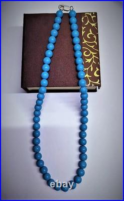 Sleeping Beauty Turquoise Bead 14K White Gold Over 18 Beaded Lobster Necklace