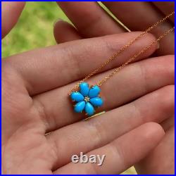 Sleeping Beauty Turquoise & Diamond 14K Rose Gold Over Flora Pendant 18Necklace