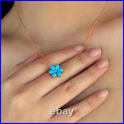 Sleeping Beauty Turquoise & Diamond 14K Rose Gold Over Flora Pendant 18Necklace