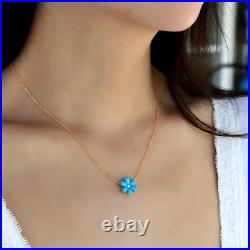 Sleeping Beauty Turquoise & Diamond 14K Rose Gold Over Flora Pendant 18Necklace
