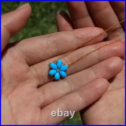 Sleeping Beauty Turquoise & Diamond 14K Rose Gold Over Flora Pendant 18Necklace