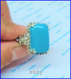 Slice Diamond Floral Ring, 925 Sterling Silver Turquoise Gemstone Unique Ring