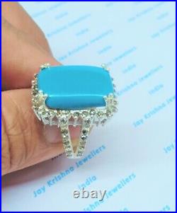 Slice Diamond Floral Ring, 925 Sterling Silver Turquoise Gemstone Unique Ring