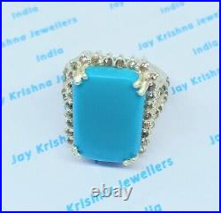 Slice Diamond Floral Ring, 925 Sterling Silver Turquoise Gemstone Unique Ring