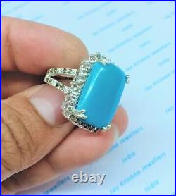 Slice Diamond Floral Ring, 925 Sterling Silver Turquoise Gemstone Unique Ring