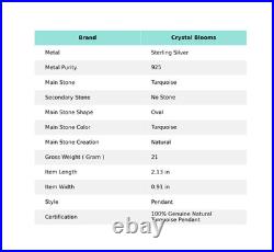 Solid Sterling Silver Turquoise Gemstone Halloween Gift Daughter Pendant Jewelry