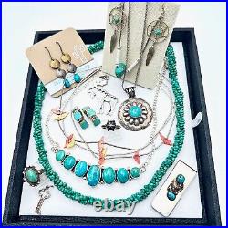 Southwest Jewelry Lot Sterling Silver Turquoise Necklace Ring Earrings
