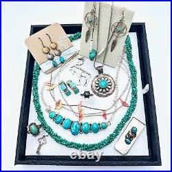 Southwest Jewelry Lot Sterling Silver Turquoise Necklace Ring Earrings