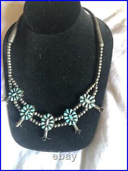 Southwest Sterling Silver Coral & Turquoise Reversible Squash Blossom Necklace