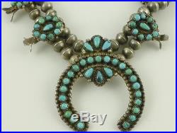 Southwestern 925 Sterling Silver Turquoise Squash Blossom Necklace