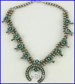 Southwestern 925 Sterling Silver Turquoise Squash Blossom Necklace