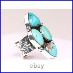 Southwestern Genuine Turquoise Ring Sterling Silver New Mexico Navajo Jewelry