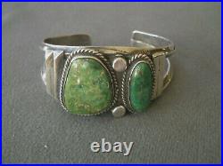 Southwestern Native American Green Turquoise 2-Stone Sterling Silver Bracelet