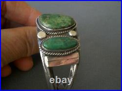 Southwestern Native American Green Turquoise 2-Stone Sterling Silver Bracelet