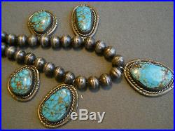 Southwestern Native American Indian # 8 Turquoise Sterling Silver Bead Necklace