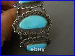 Southwestern Native American Navajo 3-Stone Turquoise Sterling Silver Bracelet