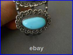 Southwestern Native American Navajo 3-Stone Turquoise Sterling Silver Bracelet