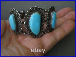 Southwestern Native American Navajo 3-Stone Turquoise Sterling Silver Bracelet