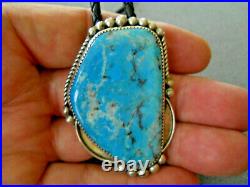 Southwestern Native American Navajo Sky Blue Turquoise Sterling Silver Bolo Tie