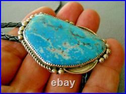 Southwestern Native American Navajo Sky Blue Turquoise Sterling Silver Bolo Tie