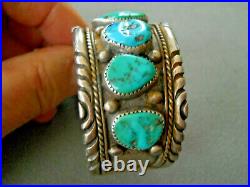 Southwestern Native American Navajo Turquoise Row Sterling Silver Bracelet JR