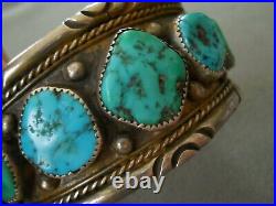 Southwestern Native American Navajo Turquoise Row Sterling Silver Bracelet JR