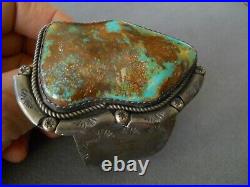 Southwestern Native American Navajo Turquoise Sterling Silver Stamped Bracelet