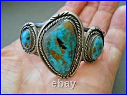 Southwestern Native American Turquoise 3-Stone Sterling Silver Cuff Bracelet