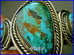 Southwestern Native American Turquoise 3-Stone Sterling Silver Cuff Bracelet