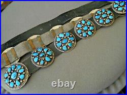 Southwestern Native American Turquoise Cluster Sterling Silver Black Concho Belt