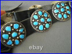 Southwestern Native American Turquoise Cluster Sterling Silver Black Concho Belt