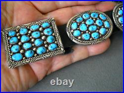 Southwestern Native American Turquoise Cluster Sterling Silver Concho Belt FC