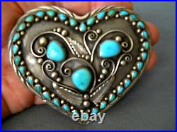 Southwestern Native American Turquoise Cluster Sterling Silver Heart Belt Buckle