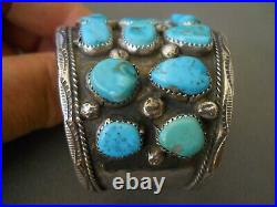 Southwestern Native American Turquoise Cluster Sterling Silver Stamped Bracelet