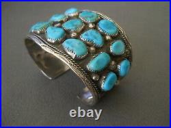 Southwestern Native American Turquoise Cluster Sterling Silver Stamped Bracelet