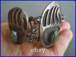 Southwestern Native American Turquoise Sterling Silver Bear Paws Roses Bracelet Southwestern Native American Turquoise Sterling Silver Bear Paws Roses Bracelet