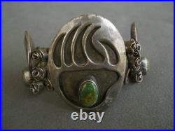 Southwestern Native American Turquoise Sterling Silver Bear Paws Roses Bracelet Southwestern Native American Turquoise Sterling Silver Bear Paws Roses Bracelet