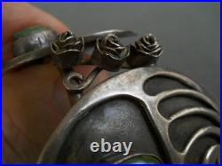 Southwestern Native American Turquoise Sterling Silver Bear Paws Roses Bracelet Southwestern Native American Turquoise Sterling Silver Bear Paws Roses Bracelet