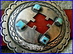Southwestern Native American Turquoise Sterling Silver Cut Out Concho Belt 773g