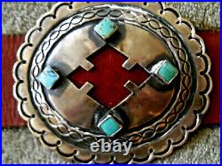 Southwestern Native American Turquoise Sterling Silver Cut Out Concho Belt 773g