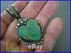Southwestern Native American Turquoise Sterling Silver Heart Pendant Signed R