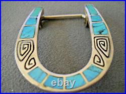 Southwestern Native American Turquoise Sterling Silver Horseshoe Belt Buckle