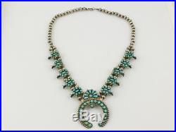 Southwestern Sterling Silver Turquoise Squash Blossom Chain Necklace