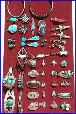 Southwestern turquoise rings bracelet earring brooches lot. 925 Sterling Silver