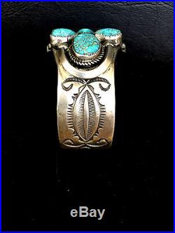 Spectacular Natural #8 Turquoise Sterling Silver Cluster Bracelet