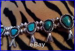 Squash Blossom Old Pawn Navajo Sterling Silver Turquoise Necklace 225 Grams