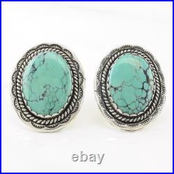 Stamped Native American Turquoise Sterling Silver Pierced Earrings