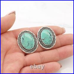 Stamped Native American Turquoise Sterling Silver Pierced Earrings